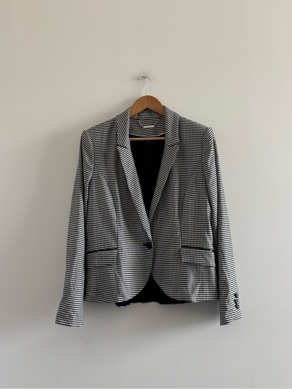 White House Black Market Blazer Houndstooth Black White Womens 14 Office Preppy